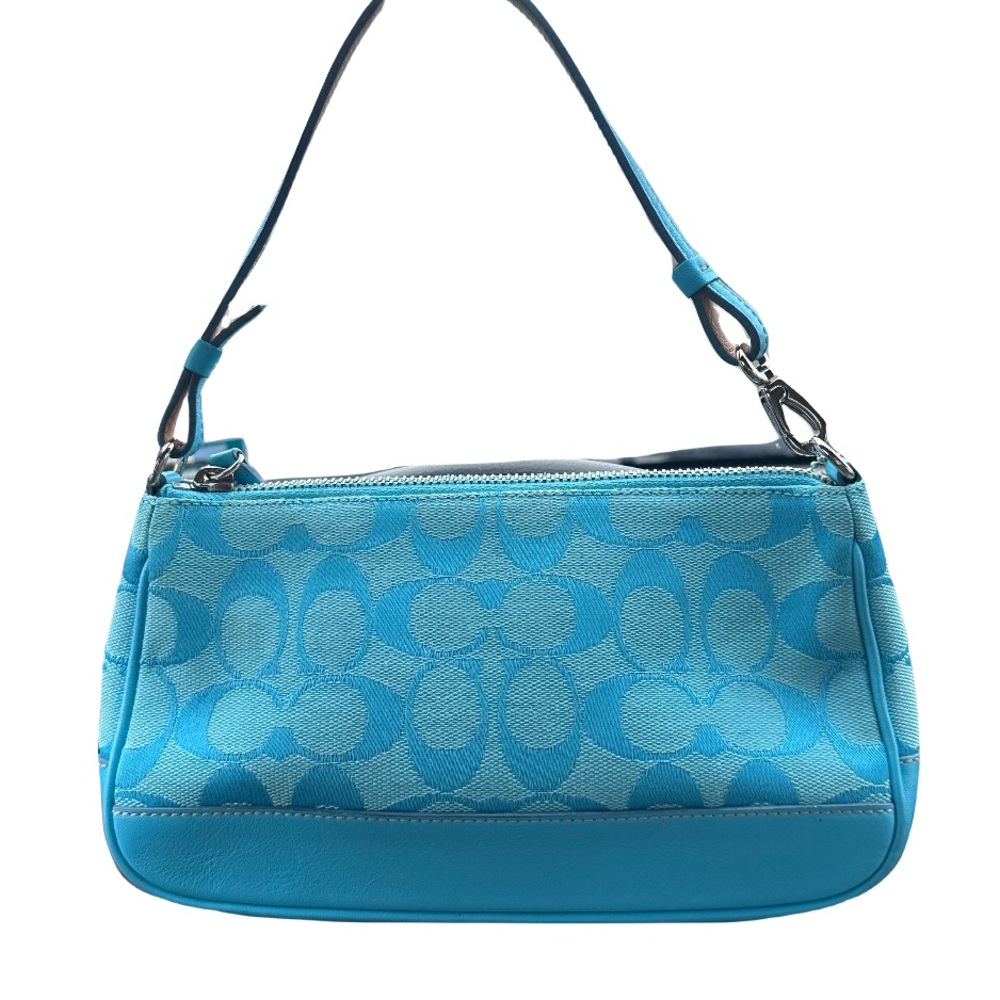 Coach Y2K Demi Baguette Ice Blue Canvas Leather Shoulder Bag - Picture 2 of 12